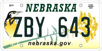 NE license plate ZBY643