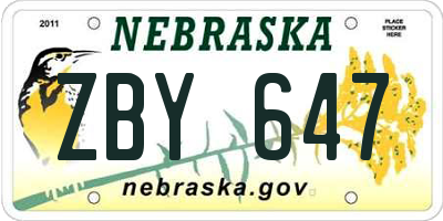 NE license plate ZBY647