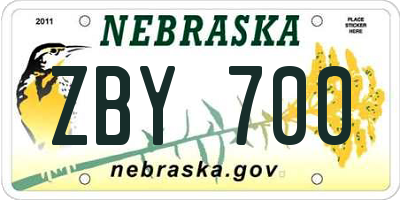 NE license plate ZBY700