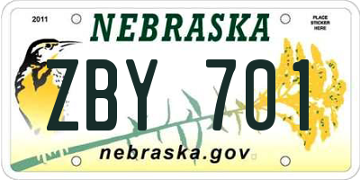 NE license plate ZBY701