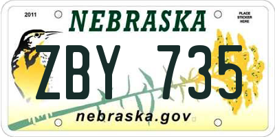 NE license plate ZBY735