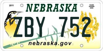 NE license plate ZBY752