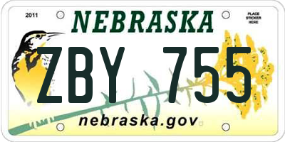 NE license plate ZBY755