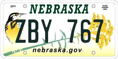 NE license plate ZBY767