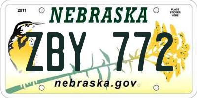 NE license plate ZBY772