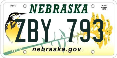 NE license plate ZBY793