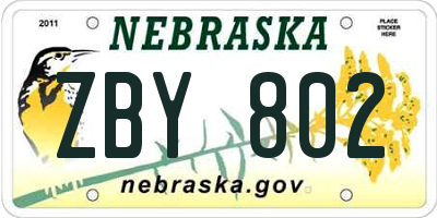 NE license plate ZBY802