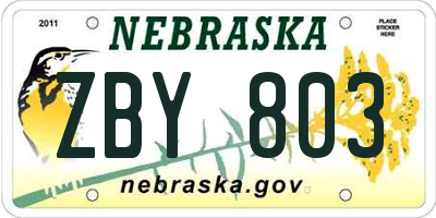 NE license plate ZBY803