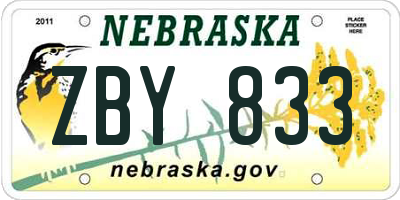 NE license plate ZBY833