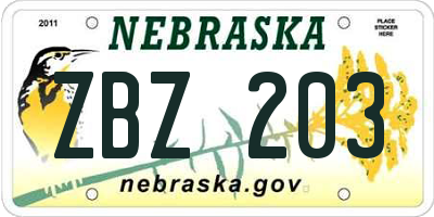 NE license plate ZBZ203