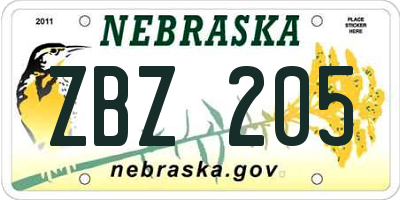 NE license plate ZBZ205