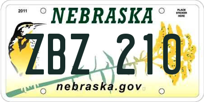 NE license plate ZBZ210