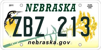 NE license plate ZBZ213