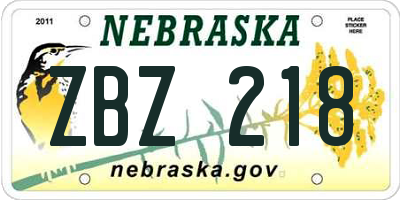 NE license plate ZBZ218
