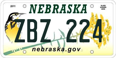 NE license plate ZBZ224