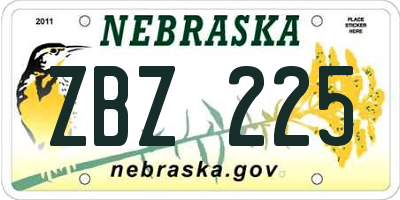 NE license plate ZBZ225