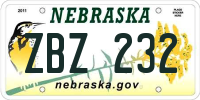 NE license plate ZBZ232