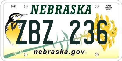 NE license plate ZBZ236