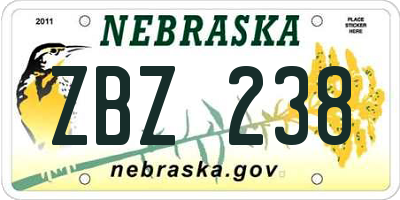 NE license plate ZBZ238