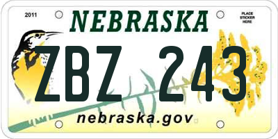 NE license plate ZBZ243