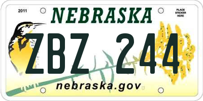 NE license plate ZBZ244