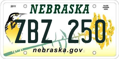 NE license plate ZBZ250