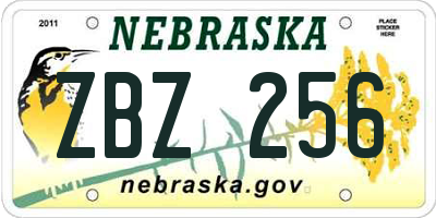 NE license plate ZBZ256