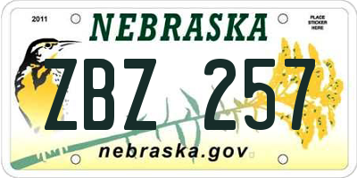 NE license plate ZBZ257