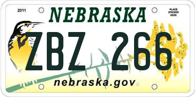 NE license plate ZBZ266