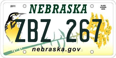 NE license plate ZBZ267