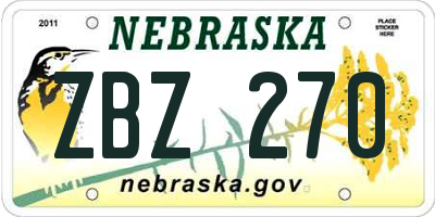 NE license plate ZBZ270