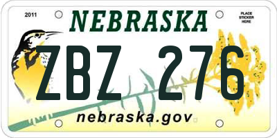 NE license plate ZBZ276