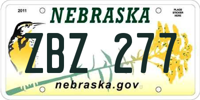 NE license plate ZBZ277