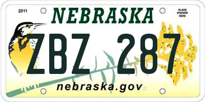 NE license plate ZBZ287