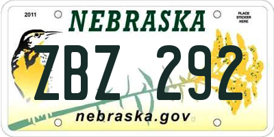 NE license plate ZBZ292