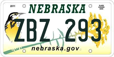 NE license plate ZBZ293