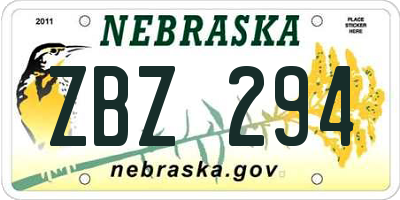 NE license plate ZBZ294
