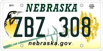 NE license plate ZBZ308