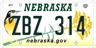 NE license plate ZBZ314
