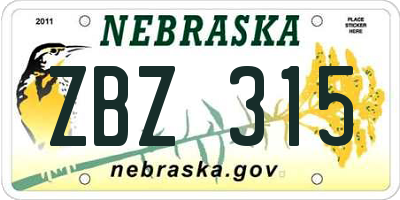 NE license plate ZBZ315