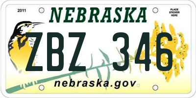 NE license plate ZBZ346