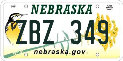 NE license plate ZBZ349