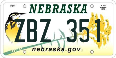 NE license plate ZBZ351