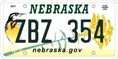 NE license plate ZBZ354