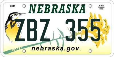 NE license plate ZBZ355