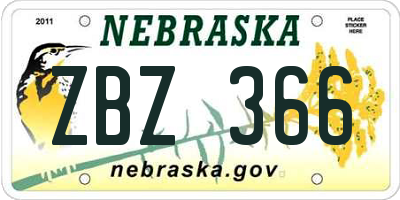 NE license plate ZBZ366