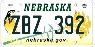 NE license plate ZBZ392