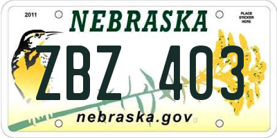 NE license plate ZBZ403