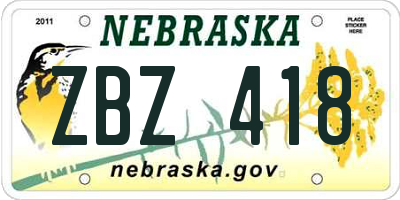 NE license plate ZBZ418
