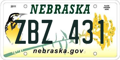NE license plate ZBZ431